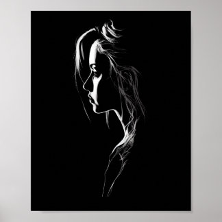 Poster Silhouette d'une fille avec lumière et ombre
