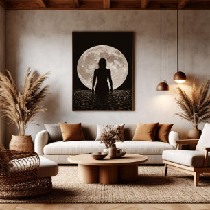 Poster Silhouette Féminin au Clair de Lune