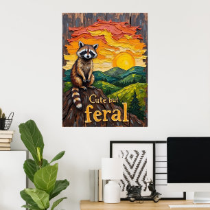 Poster Silhouette Férale : Raccoon Contre Soleil