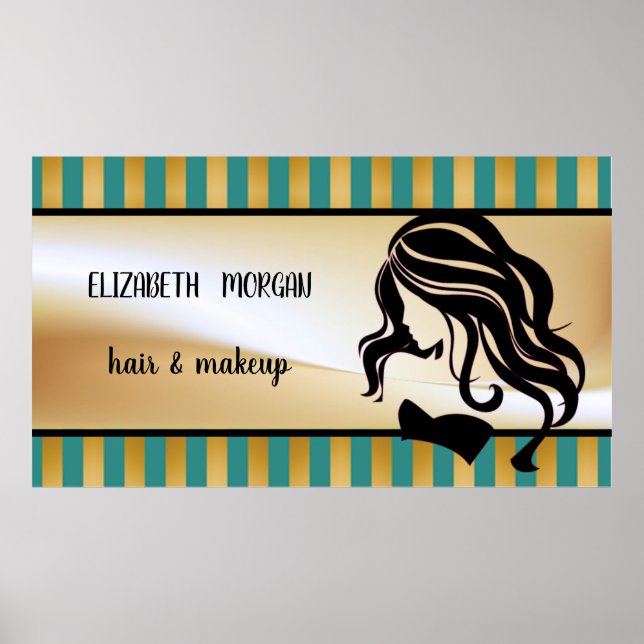 Poster Silhouette fille moderne, Rayures, Cheveux, Maquil (Devant)