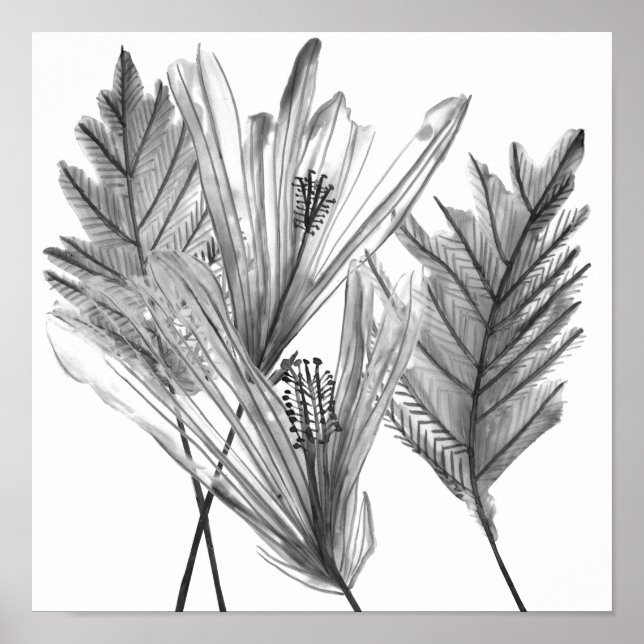 Poster Silhouette florale - Gris (Devant)