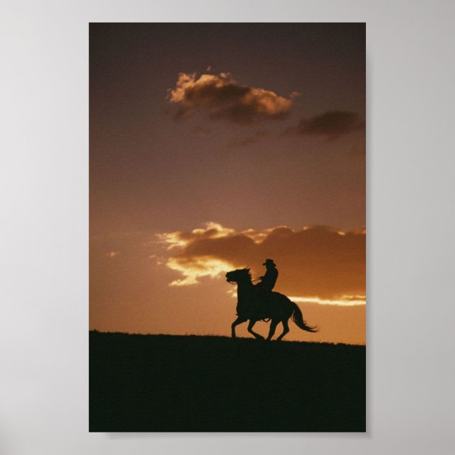Poster Silhouette Galloping Cowboy (Devant)