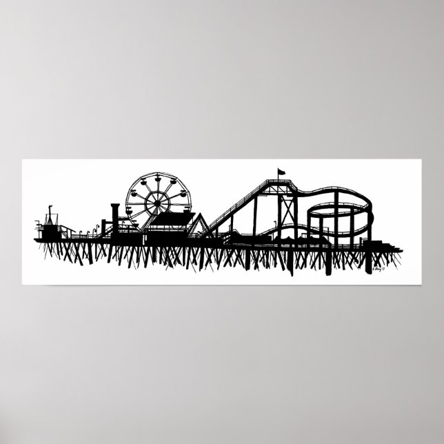 Poster Silhouette Iconic Pier Californie Père Noël Monica (Devant)