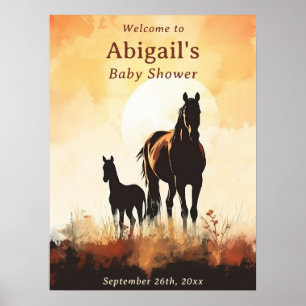 Poster Silhouette Mare et Foie Sunset Horse Baby shower