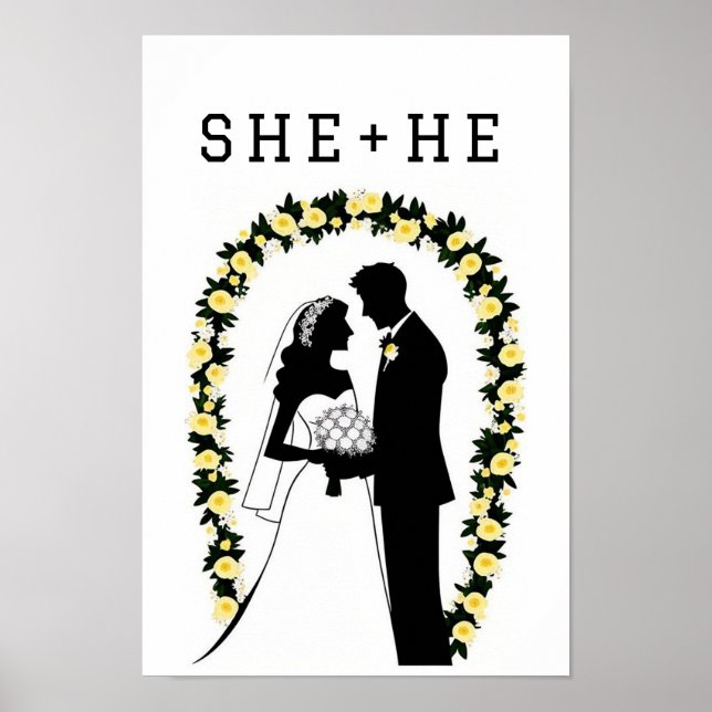 Poster Silhouette mariage d'une mariée et d'une mariée (Devant)