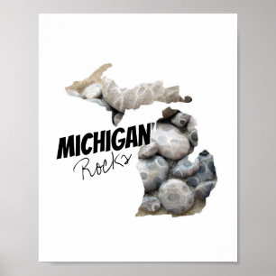 Poster Silhouette Michigan Remplie De Pierres Petoskey