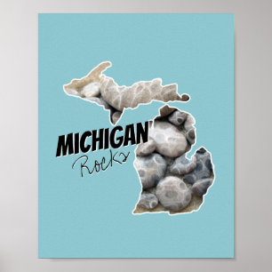 Poster Silhouette Michigan Remplie De Pierres Petoskey