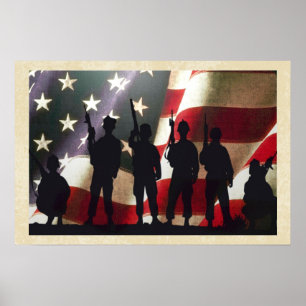 Poster Silhouette militaire patriotique de soldat