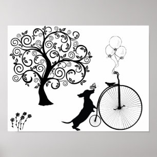 Poster Silhouette noire Dachshund Bicyart