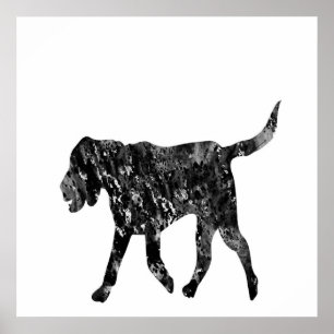 Poster Silhouette Noire Et Blanche D'Un Chien Beagle Qui 