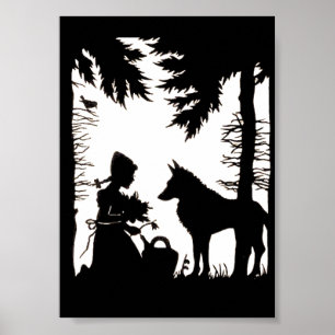 Poster Silhouette Noire Rouge Hood Wolf Woods