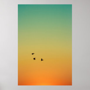 POSTER SILHOUETTE OF BIRDS FLYING DURING SUNSET
