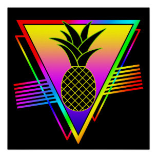 Poster Silhouette Rétro Moderne Ananas Fruit D'été