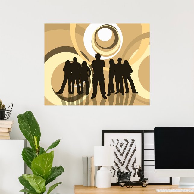 Poster Silhouette rétro Personnes avec cercles Abstraits (Créateur téléchargé)