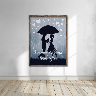 Poster Silhouette romantique dansant sous la pluie