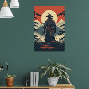 Poster Silhouette Samurai Warrier Moon