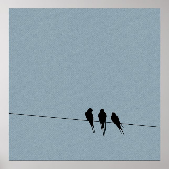 Poster Silhouette Sky Blackbirds sur fil (Devant)