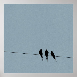 Poster Silhouette Sky Blackbirds sur fil