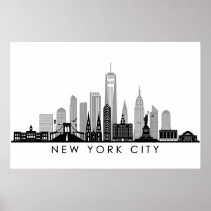 Poster Silhouette Skyline de la ville de New York Manhatt