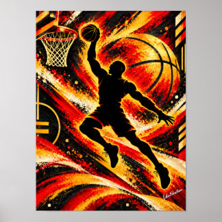 Poster Silhouette spectaculaire de dunk de basket-ball