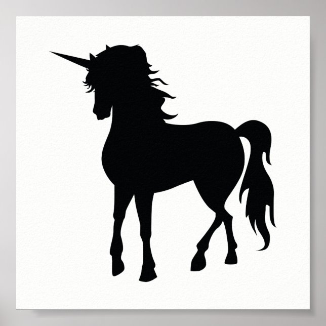 Poster Silhouette Unicorne Noire (Devant)