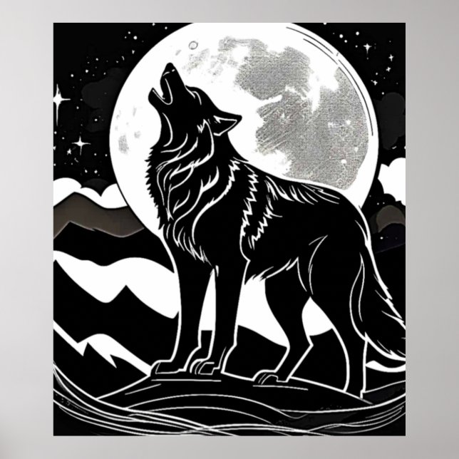Poster Silhouette Wolf de nuit (Devant)
