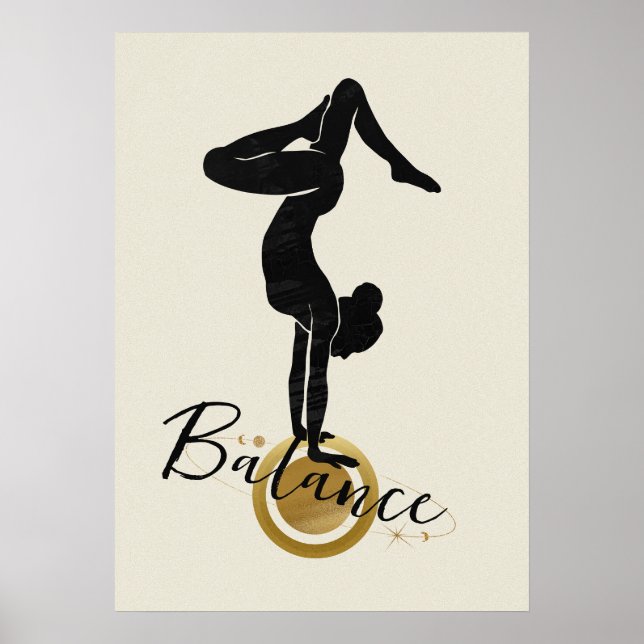 Poster Silhouette yoga à l'envers poteau de balance (Devant)