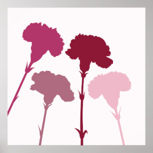 Poster Silhouettes Abstraites en oeillet - Rouges et rose