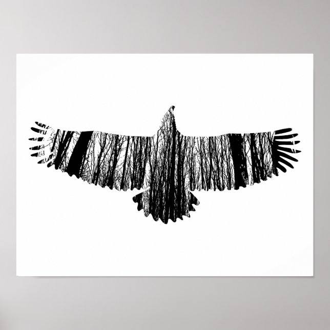Poster Silhouettes d'aigle Abstrait Nature Art animal (Devant)