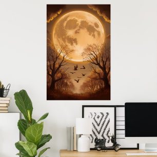 Poster Silhouettes de la lune et de l'automne