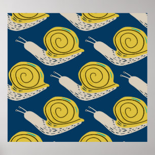 Poster Silhouettes d'escargots : jaune, motif rose.