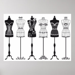 Poster silhouettes mannequins de mode vintage