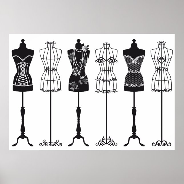 Poster silhouettes mannequins de mode vintage (Devant)