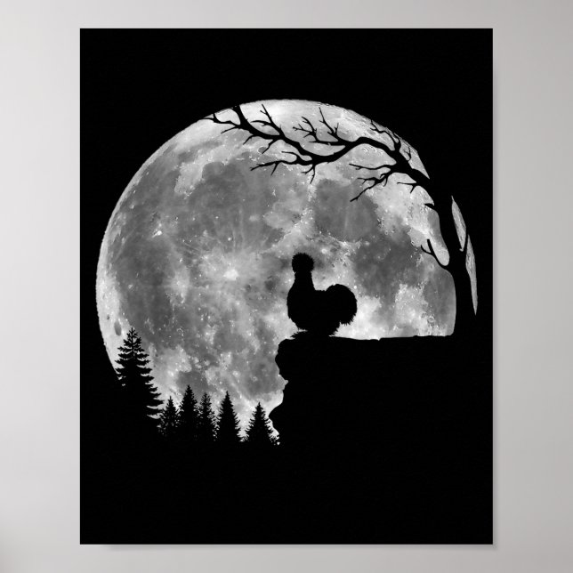 Poster Silkie Chicken Moon Silhouette Funny Lazy Hallowee (Devant)