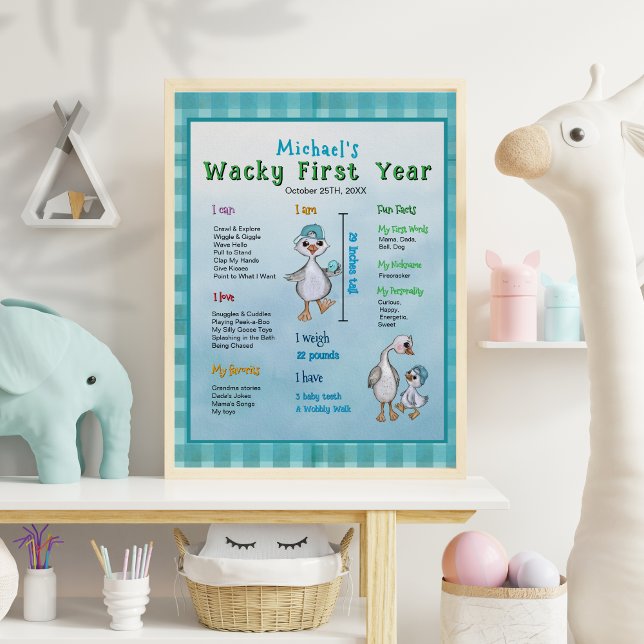 Poster Silly Go First Year Boy's Birthday Milestone Board (Silly Go First Year Boy's Birthday Milestone Board Poster)