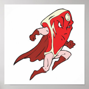 Poster silly superhero caped super steak