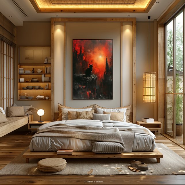 Poster Silueta de Gato Ardiente: Atardecer Surrealista (Créateur téléchargé)