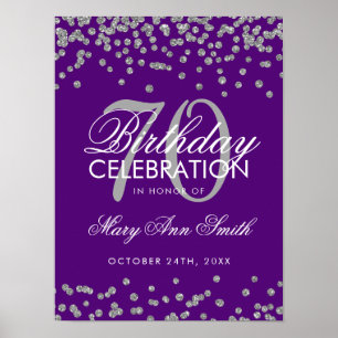 Poster Silver 70th Birthday Glitter Confetti Purple