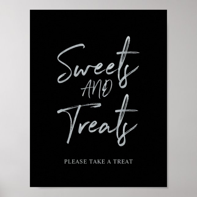 Poster Silver & Black Modern Sweets & Treats Party Sign (Devant)