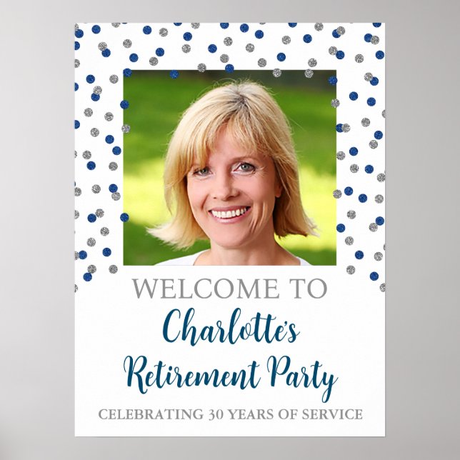 Poster Silver Blue Retirement Party Custom 18x24 Photo (Devant)