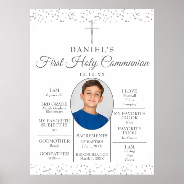 Poster Silver First Communion Fun Facts Signe photo (Devant)