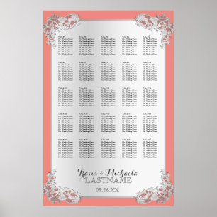 Poster Silver Floral Wedding Seating Chart 24x36