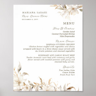 Poster Silver Gold Blanc Floral Quinceanera Menu Annivers