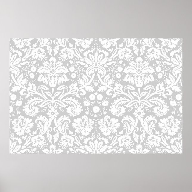 Poster Silver gray damask (Devant)