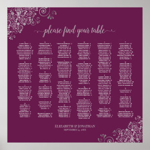 Poster Silver Lace on Cassis Alphabetical Seating Chart