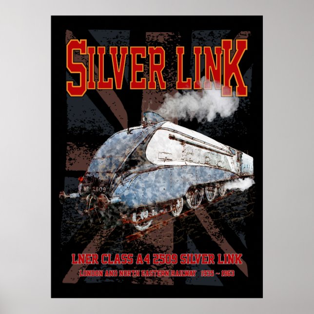 Poster Silver Link LNER Class A4 2509 Locomotive UK flag (Devant)