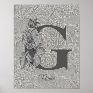 Poster Silver Peony Elegant Monogramme Initial G Votre No