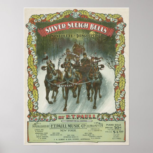Poster Silver Sleigh Bells Musique Vintage (Devant)