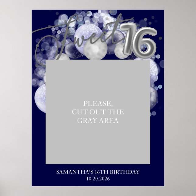 Poster Silver Sweet 16 Ballons Photo Prop Royal Blue (Devant)