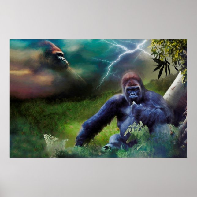 POSTER SILVERBACK GORILLA JUNGLE ÉCLAIRAGE (Devant)